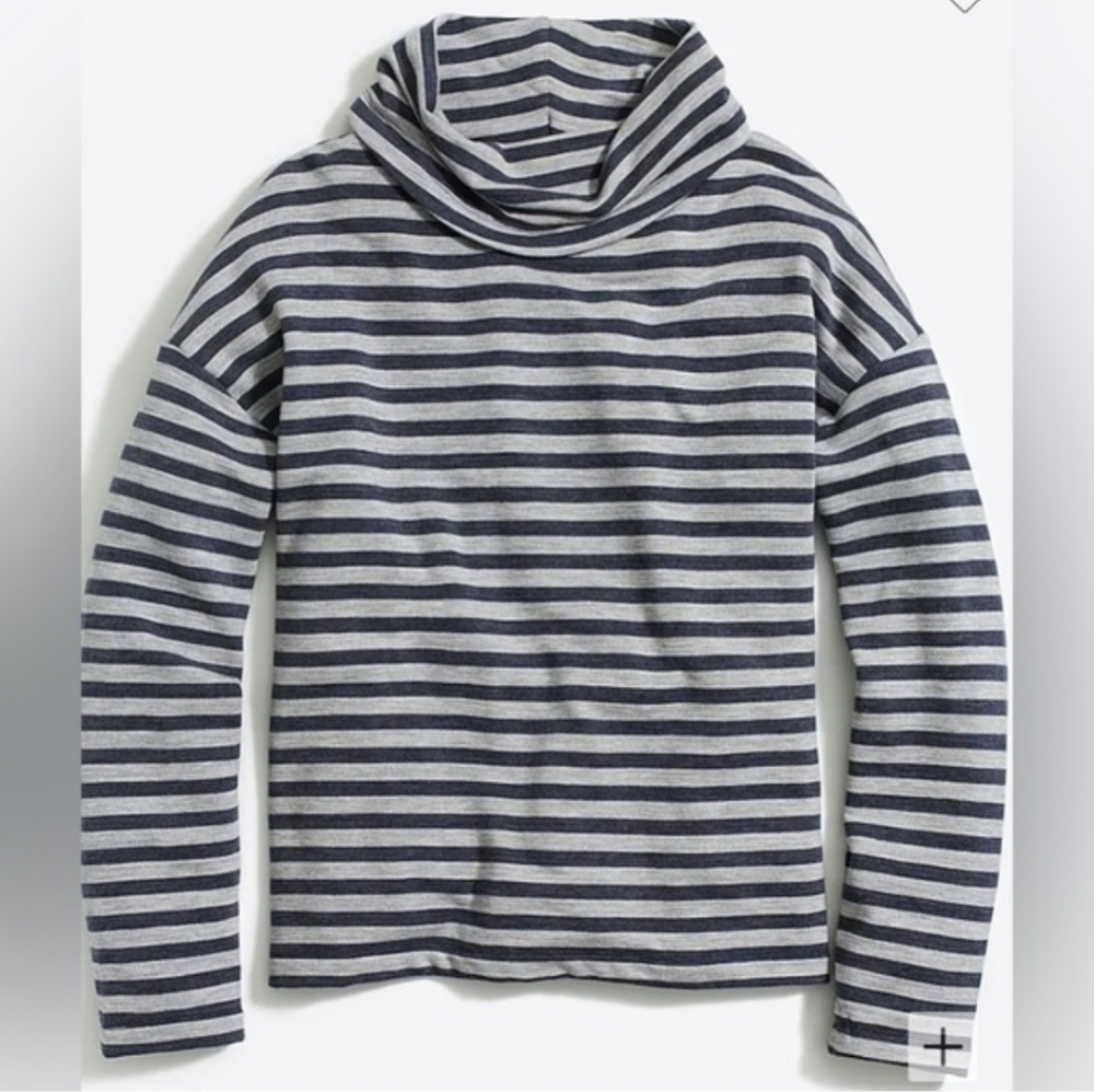 J.Crew Factory Striped Blue & Gray Foldover Turtleneck Sweatshirt Sz S